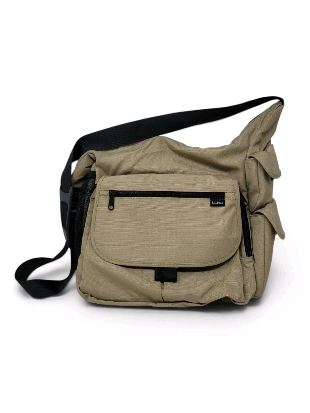 LL Bean Nylon Crossbody Messenger Bag Satchel Travel Diaper Ripstop Tan Black